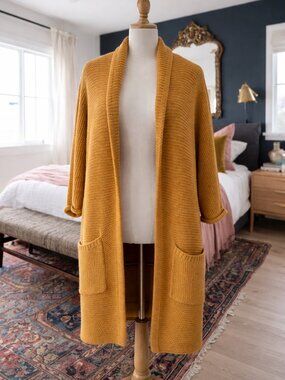 The Skinny Erinn Cardigan Mustard Yellow OS Quarter Sleeves